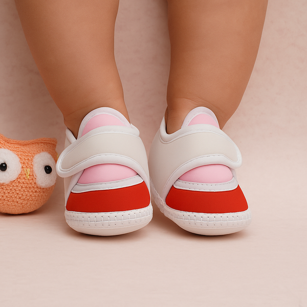 6 To 12 Months Pack Of 1 Baby Boys & Baby Girls Cotton Booties (White,Pink,Red)-BT4759