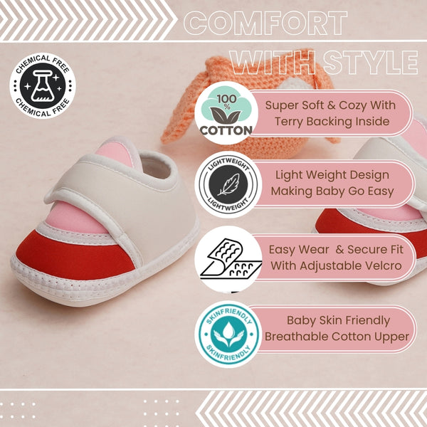 6 To 12 Months Pack Of 1 Baby Boys & Baby Girls Cotton Booties (White,Pink,Red)-BT4759