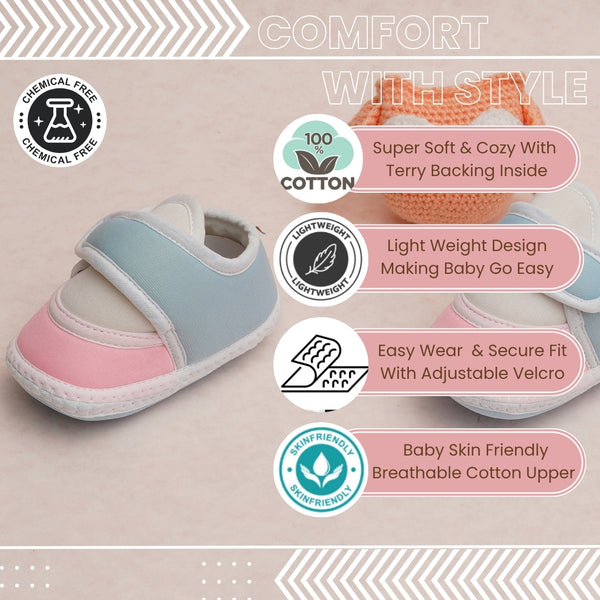 6 To 12 Months Pack Of 1 Baby Boys & Baby Girls Cotton Booties (White,Blue,Pink)-BT4760
