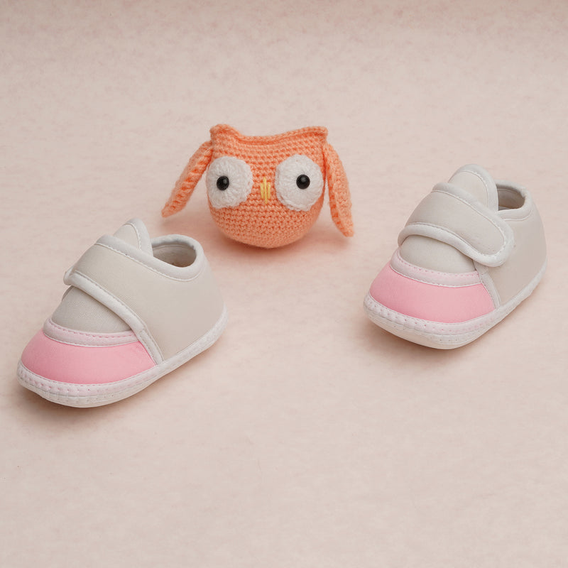 6 To 12 Months Pack Of 1 Baby Boys & Baby Girls Cotton Booties (White,Pink)-BT4761