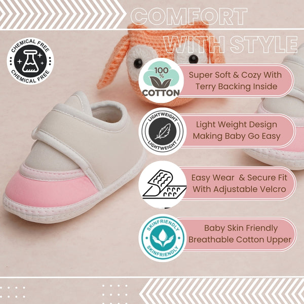 6 To 12 Months Pack Of 1 Baby Boys & Baby Girls Cotton Booties (White,Pink)-BT4761