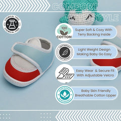 6 To 12 Months Pack Of 1 Baby Boys & Baby Girls Cotton Booties (Blue,White,Red)-BT4762