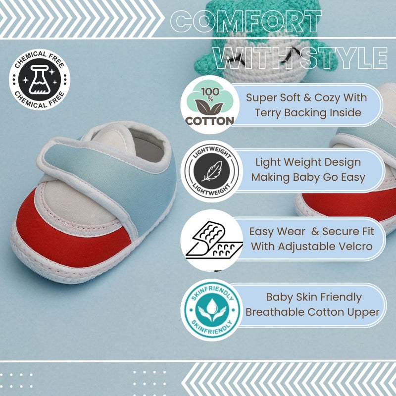 6 To 12 Months Pack Of 1 Baby Boys & Baby Girls Cotton Booties (Blue,White,Red)-BT4762