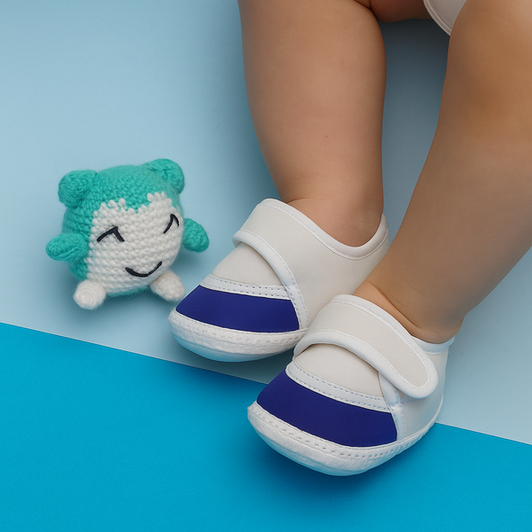 6 To 12 Months Pack Of 1 Baby Boys & Baby Girls Cotton Booties (White,Blue)-BT4763