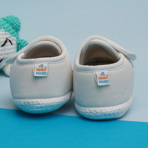 6 To 12 Months Pack Of 1 Baby Boys & Baby Girls Cotton Booties (White,Blue)-BT4763