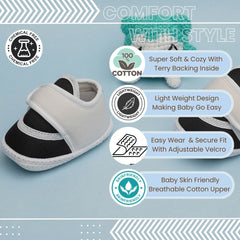 6 To 12 Months Pack Of 1 Baby Boys & Baby Girls Cotton Booties (White,Black)-BT4764
