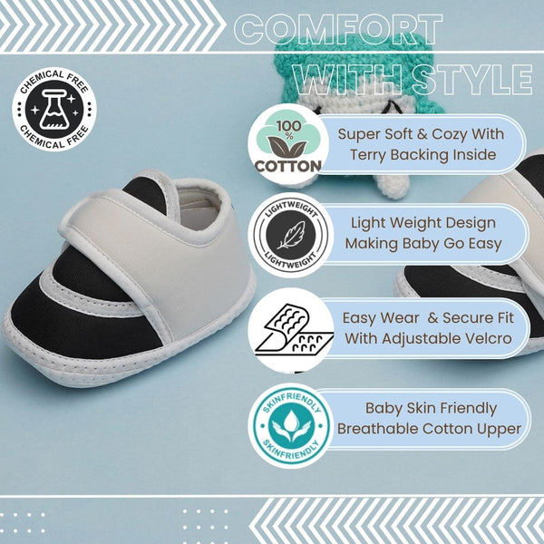 6 To 12 Months Pack Of 1 Baby Boys & Baby Girls Cotton Booties (White,Black)-BT4764