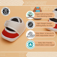 6 To 12 Months Pack Of 1 Baby Boys & Baby Girls Cotton Booties (White,Black,Red)-BT4765