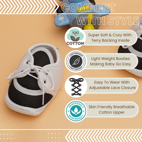 6 To 12 Months Pack Of 1 Baby Boys & Baby Girls Cotton Booties (White,Black)-BT4766