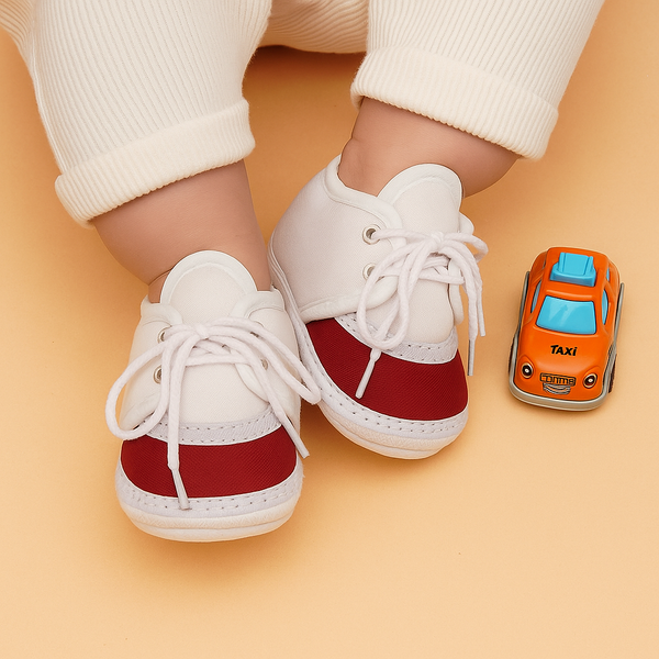 6 To 12 Months Pack Of 1 Baby Boys & Baby Girls Cotton Booties (White,Maroon)-BT4767