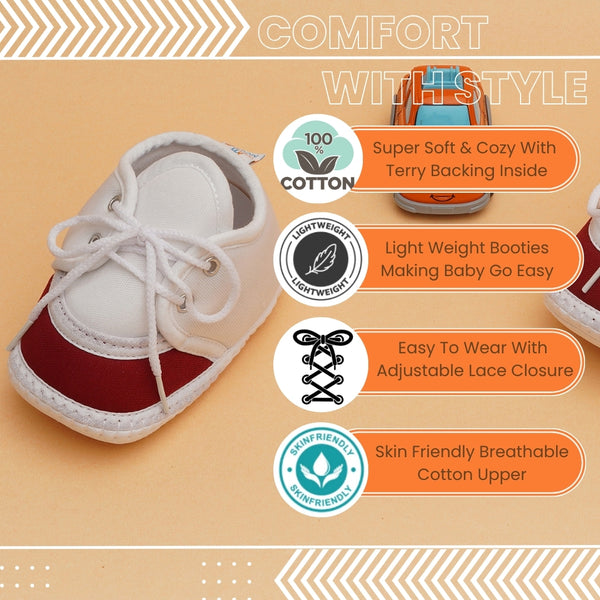 6 To 12 Months Pack Of 1 Baby Boys & Baby Girls Cotton Booties (White,Maroon)-BT4767