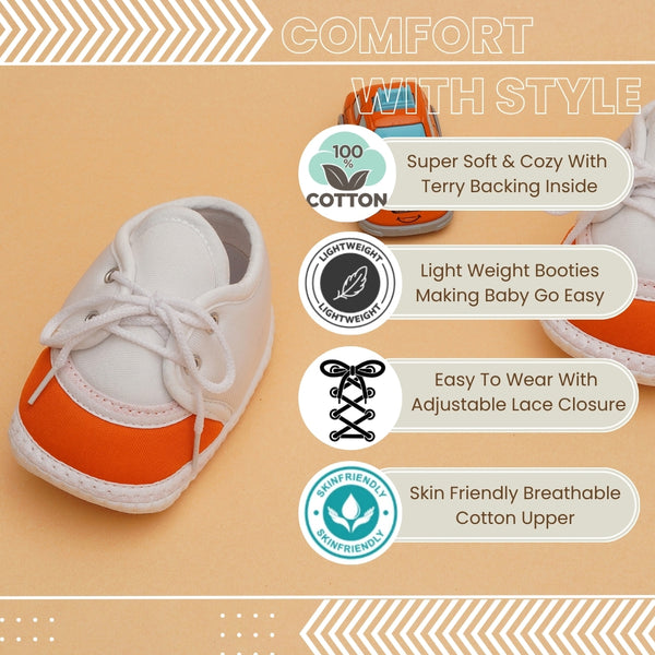 6 To 12 Months Pack Of 1 Baby Boys & Baby Girls Cotton Booties (White,Orange)-BT4768