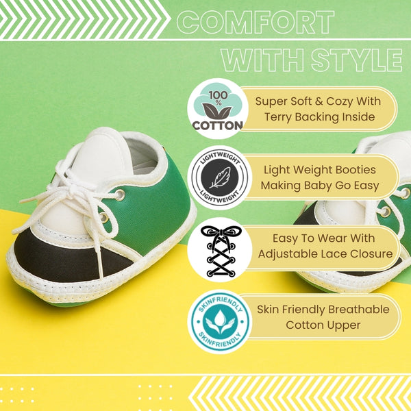 6 To 12 Months Pack Of 1 Baby Boys & Baby Girls Cotton Booties (White,Green,Black)-BT4771