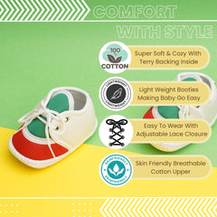 6 To 12 Months Pack Of 1 Baby Boys & Baby Girls Cotton Booties (White,Green,Red)-BT4772