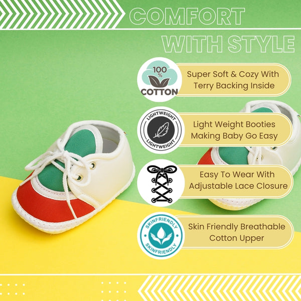 6 To 12 Months Pack Of 1 Baby Boys & Baby Girls Cotton Booties (White,Green,Red)-BT4772