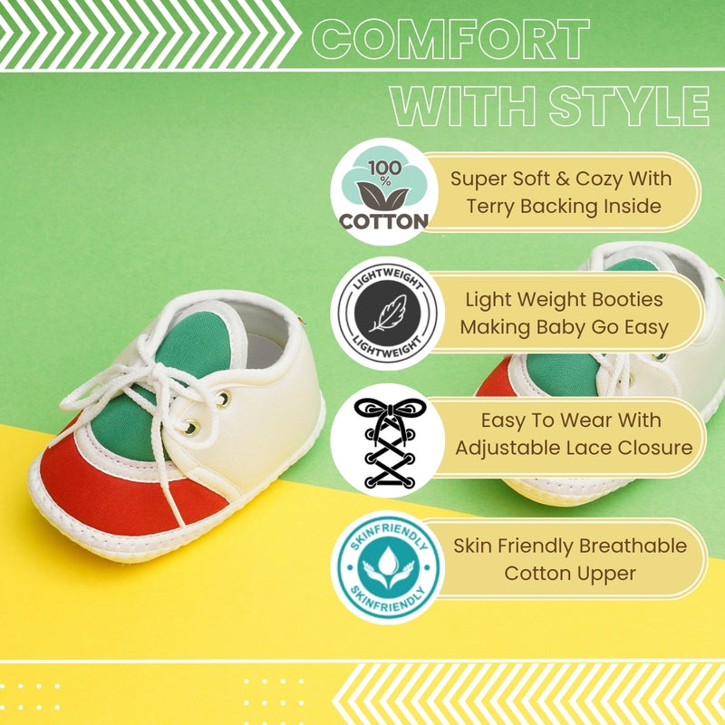 6 To 12 Months Pack Of 1 Baby Boys & Baby Girls Cotton Booties (White,Green,Red)-BT4772