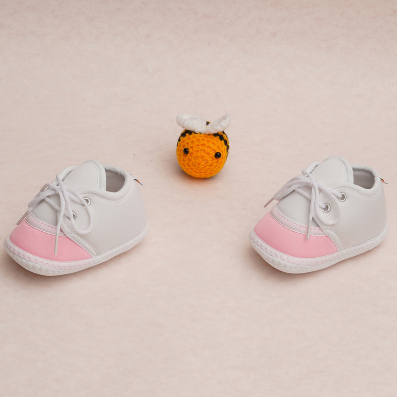 6 To 12 Months Pack Of 1 Baby Boys & Baby Girls Cotton Booties (White,Pink)-BT4773