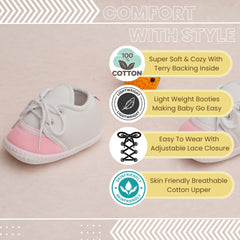 6 To 12 Months Pack Of 1 Baby Boys & Baby Girls Cotton Booties (White,Pink)-BT4773