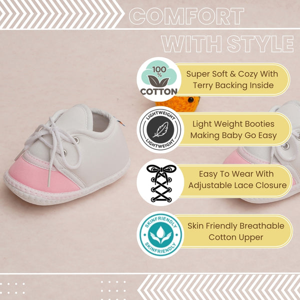 6 To 12 Months Pack Of 1 Baby Boys & Baby Girls Cotton Booties (White,Pink)-BT4773