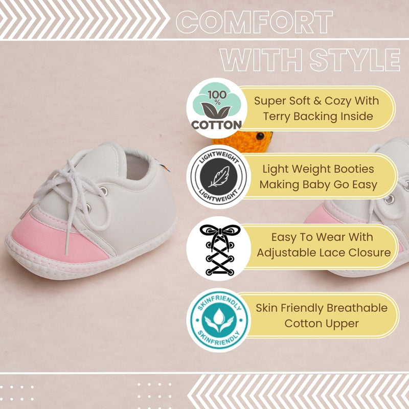 6 To 12 Months Pack Of 1 Baby Boys & Baby Girls Cotton Booties (White,Pink)-BT4773