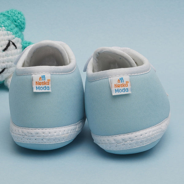 6 To 12 Months Pack Of 1 Baby Boys & Baby Girls Cotton Booties (White,Blue)-BT4774