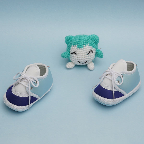 6 To 12 Months Pack Of 1 Baby Boys & Baby Girls Cotton Booties (White,Blue)-BT4774