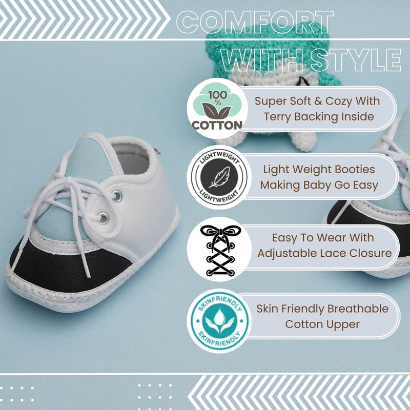 6 To 12 Months Pack Of 1 Baby Boys & Baby Girls Cotton Booties (White,Blue,Black)-BT4775