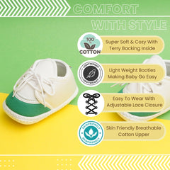 6 To 12 Months Pack Of 1 Baby Boys & Baby Girls Cotton Booties (White,Green)-BT4776