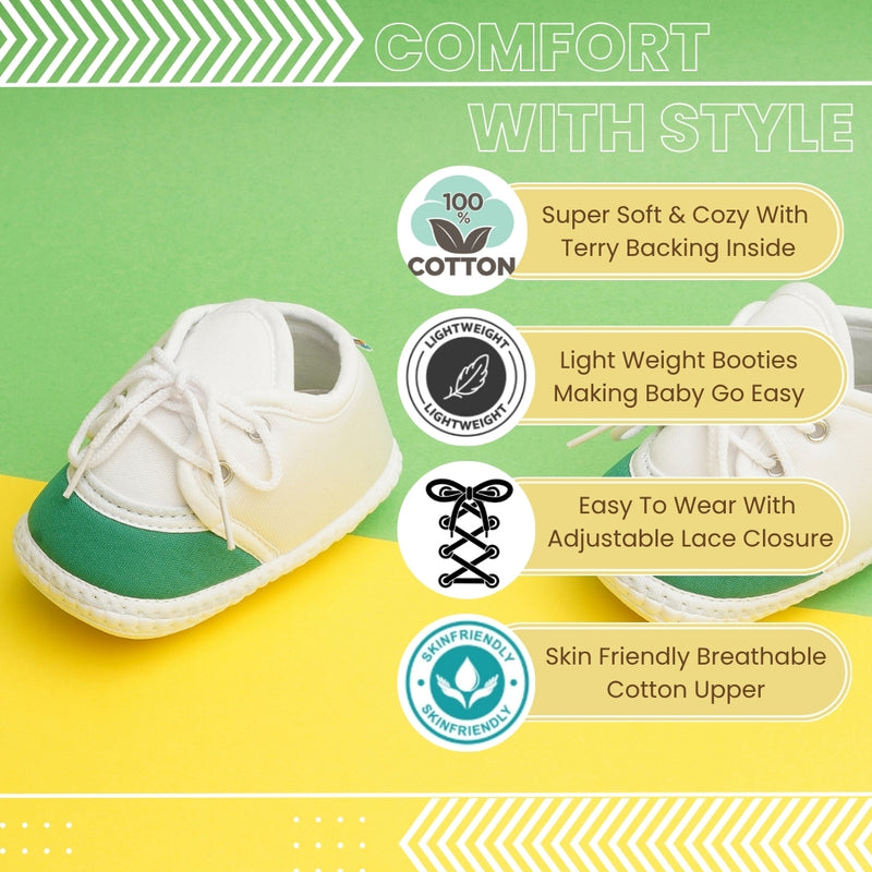 6 To 12 Months Pack Of 1 Baby Boys & Baby Girls Cotton Booties (White,Green)-BT4776
