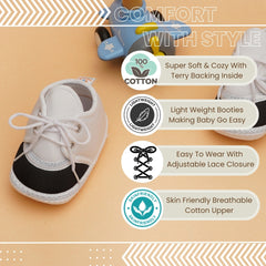 6 To 12 Months Pack Of 1 Baby Boys & Baby Girls Cotton Booties (White,Black)-BT4777