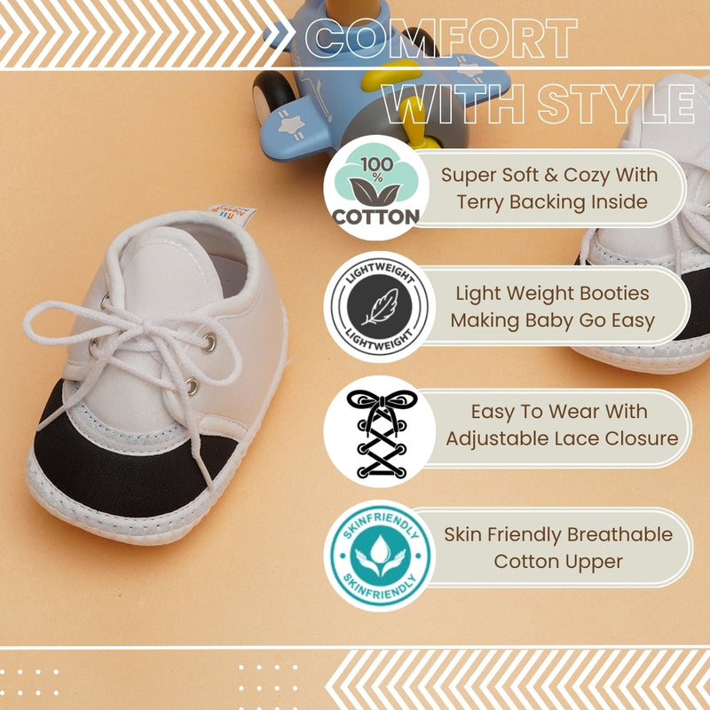 6 To 12 Months Pack Of 1 Baby Boys & Baby Girls Cotton Booties (White,Black)-BT4777