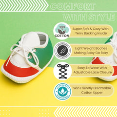 6 To 12 Months Pack Of 1 Baby Boys & Baby Girls Cotton Booties (Green,White,Red)-BT4778
