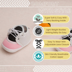 6 To 12 Months Pack Of 1 Baby Boys & Baby Girls Cotton Booties (White,Black,Pink)-BT4779