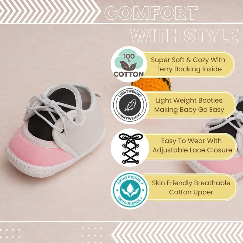 6 To 12 Months Pack Of 1 Baby Boys & Baby Girls Cotton Booties (White,Black,Pink)-BT4779