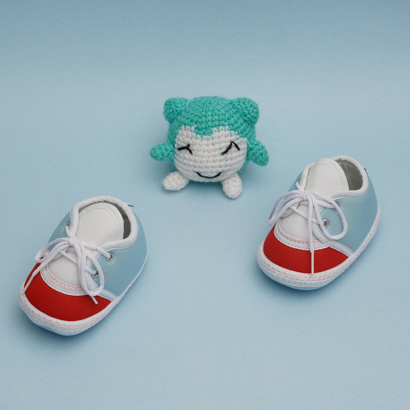 6 To 12 Months Pack Of 1 Baby Boys & Baby Girls Cotton Booties (Blue,RedWhite)-BT4780