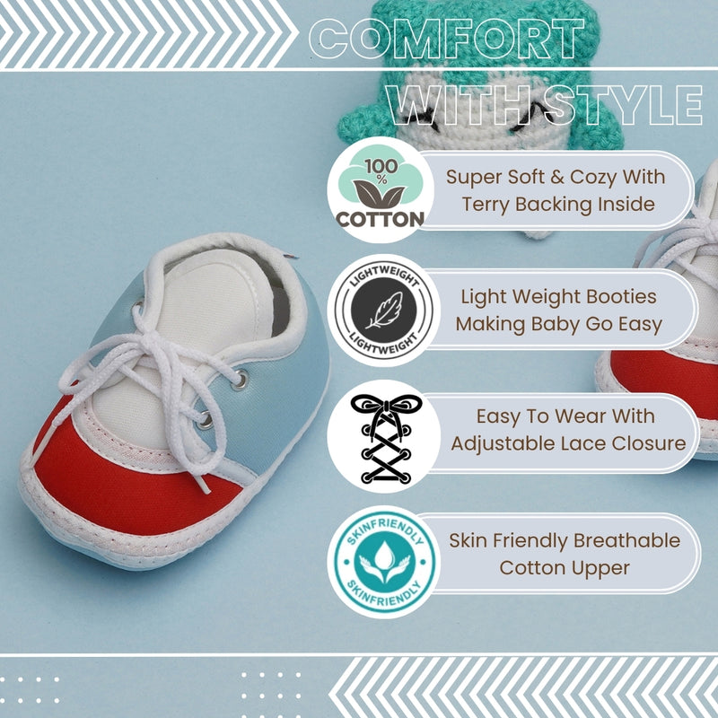 6 To 12 Months Pack Of 1 Baby Boys & Baby Girls Cotton Booties (Blue,RedWhite)-BT4780