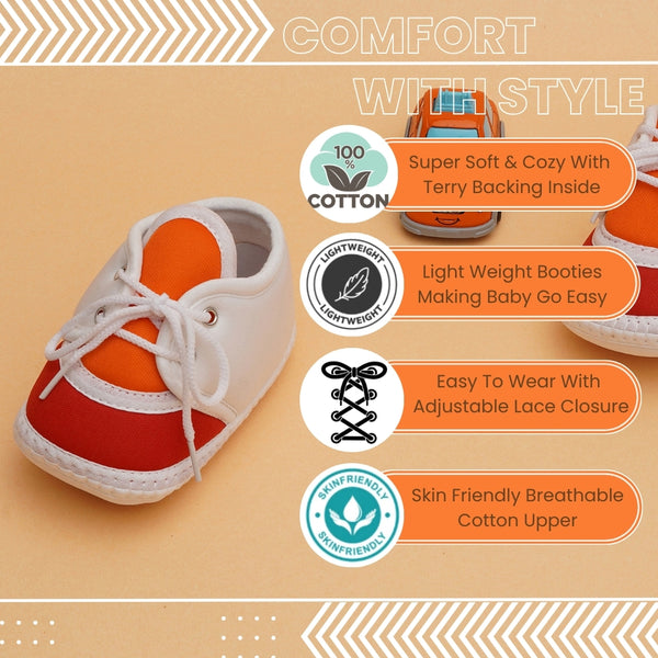 6 To 12 Months Pack Of 1 Baby Boys & Baby Girls Cotton Booties (White,Orange,Red)-BT4781