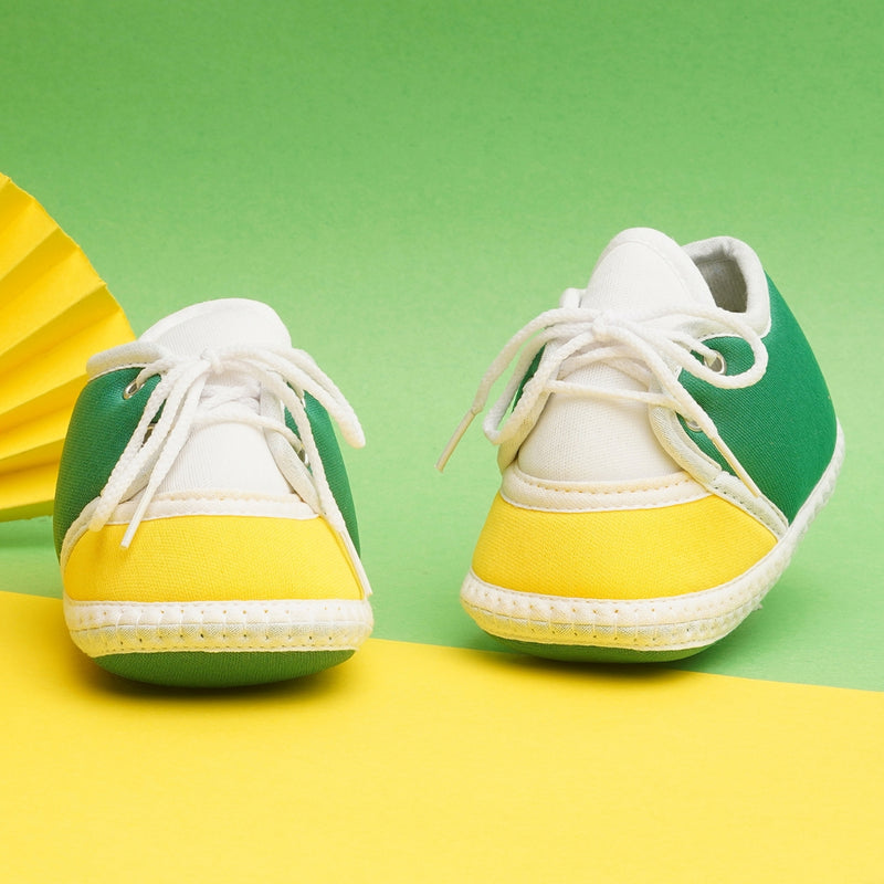 6 To 12 Months Pack Of 1 Baby Boys & Girls Cotton Booties (White,Green,Yellow)-BT4782