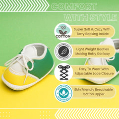 6 To 12 Months Pack Of 1 Baby Boys & Girls Cotton Booties (White,Green,Yellow)-BT4782