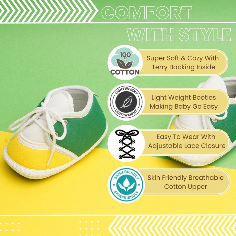 6 To 12 Months Pack Of 1 Baby Boys & Girls Cotton Booties (White,Green,Yellow)-BT4782