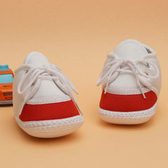 6 To 12 Months Pack Of 1 Baby Boys & Baby Girls Cotton Booties (White,Red)-BT4783