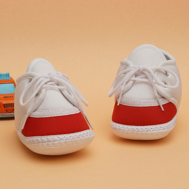 6 To 12 Months Pack Of 1 Baby Boys & Baby Girls Cotton Booties (White,Red)-BT4783