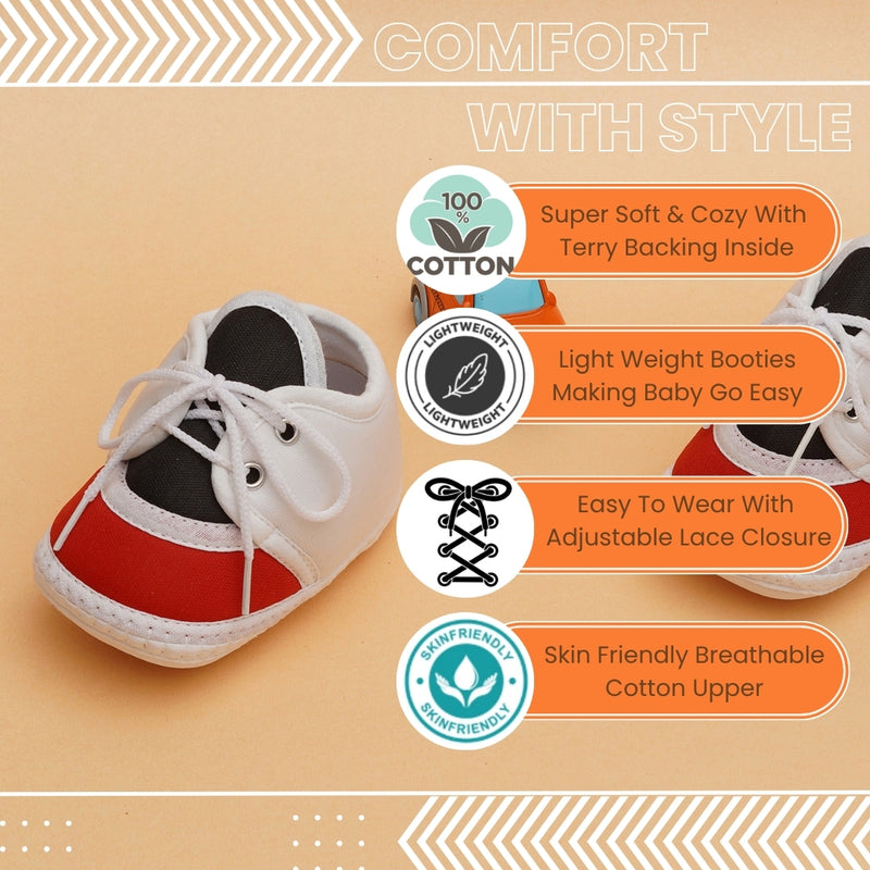 6 To 12 Months Pack Of 1 Baby Boys & Baby Girls Cotton Booties (White,Black,Red)-BT4784