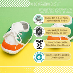 6 To 12 Months Pack Of 1 Baby Boys & Girls Cotton Booties (White,Green,Orange)-BT4785
