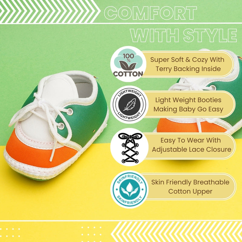 6 To 12 Months Pack Of 1 Baby Boys & Girls Cotton Booties (White,Green,Orange)-BT4785
