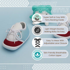 6 To 12 Months Pack Of 1 Baby Boys & Girls Cotton Booties (White,Blue,Maroon)-BT4786