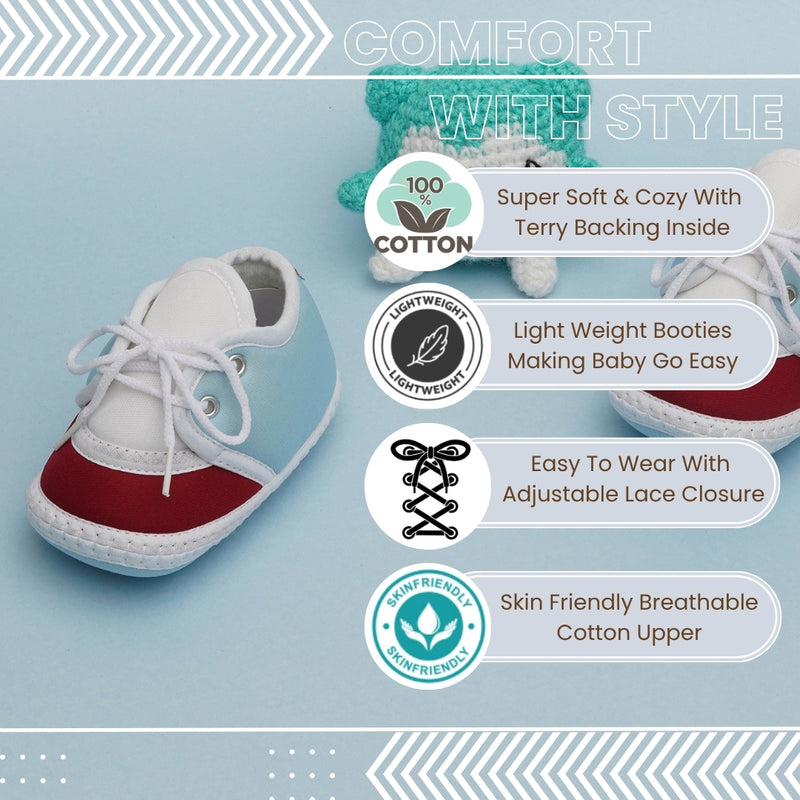6 To 12 Months Pack Of 1 Baby Boys & Girls Cotton Booties (White,Blue,Maroon)-BT4786