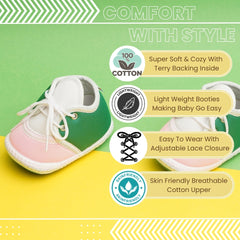 6 To 12 Months Pack Of 1 Baby Boys & Baby Girls Cotton Booties (White,Green,Pink)-BT4788