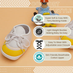 6 To 12 Months Pack Of 1 Baby Boys & Baby Girls Cotton Booties (White,Yellow)-BT4789