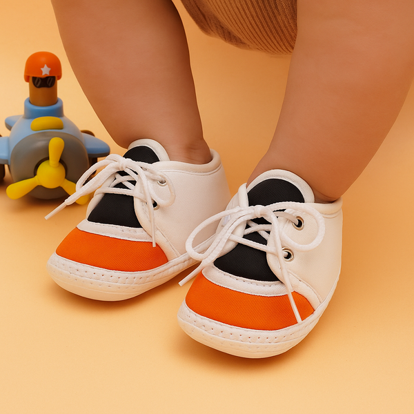 6 To 12 Months Pack Of 1 Baby Boys & Girls Cotton Booties (White,Black,Orange)-BT4790